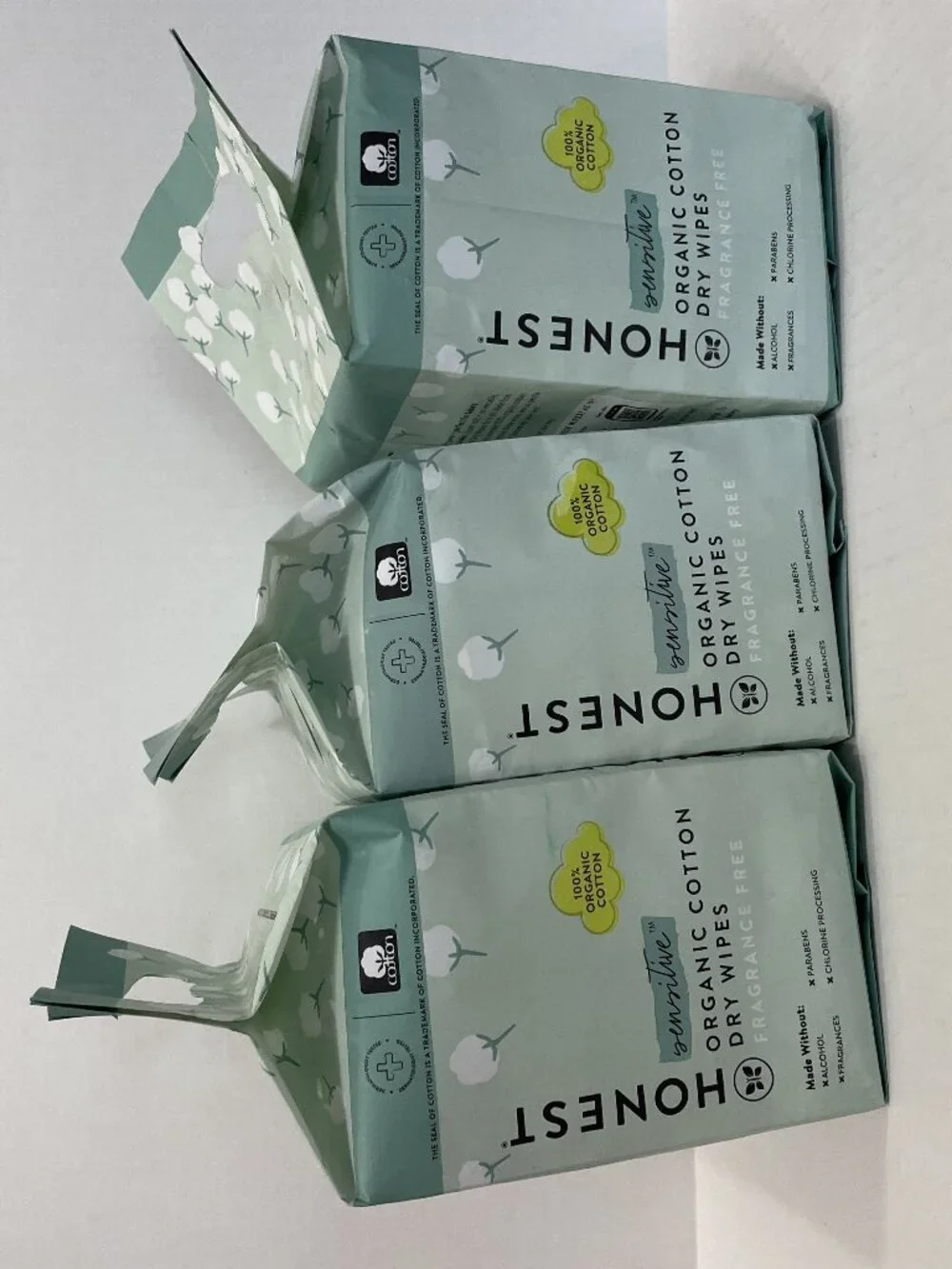 Honest Company 100% Organic Cotton DRY Wipes Multi-Use 192 ct x3 = 576 wipes